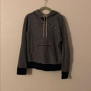 Blue and white striped sweatshirt with hood